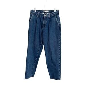 Zara Baggy Chino Jeans Women's 29 Pleated Waist Tapered Leg Relaxed Fit Cotton